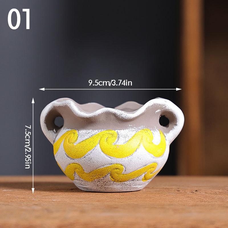 Средиземноморский Стиль Цветочный Горшок Ретро Красная Керамика Цветочные Горшки Винтажные Печатные Креативные Керамические Горшки для Суккулентов Внутренние Наружные