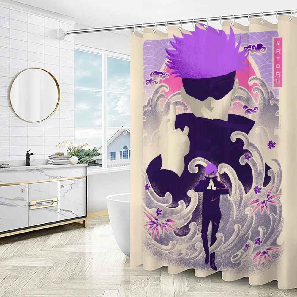 Things for the Bathroom Accessories Sets Luxury Jujutsu Kaisen Folding Partition Shower Curtain Waterproof Curtains Bath Quarto