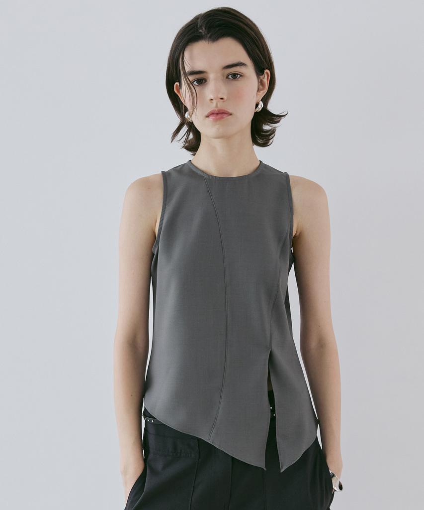 Baillie Asymmetrical Slit Blouse (Charcoal)