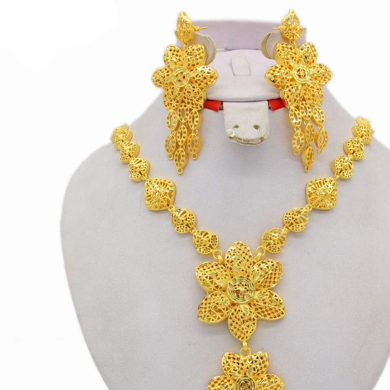 

Медное ожерелье Adixyn, серьги золотого цвета, комплект ювелирных изделий для женщин, эфиопские свадебные подарки