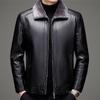 Heren Leren Jas van Echt Schapenvacht - Verdikt, Met Fluweel Gevoerd, Casual Kleding voor Middelbare Leeftijd en Ouderen