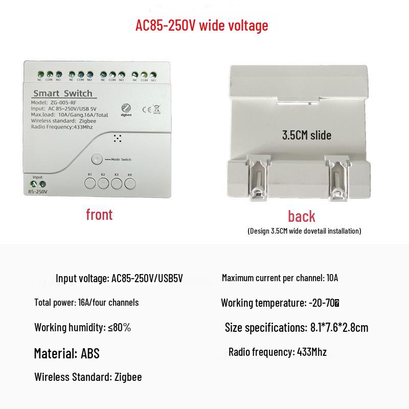 Tuya Zigbee 4-Channel Smart Control Module with Wireless Dual Control and Multi-Control Remote.
