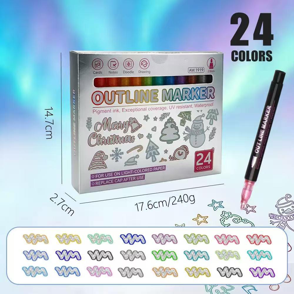 Dream Double-Line Metallic Outline Journal Pen - 36 Fluorescent Colors