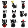 Glass Black Cat Miniature Tiny Colored Glass Cat Ornament Cute Mini Kitty Figurine for Desktop Bookshelf Fairy Garden Micro Landscape Decor