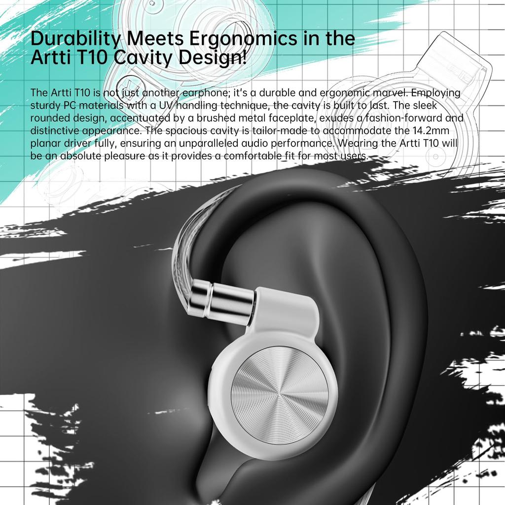 ARTTI T10 Equipped with Planar Drive HiFi Canal High Purity Copper Silver Plated Cable Ear Hanging Ergonomic Comfortable Light Listening To Earphones,