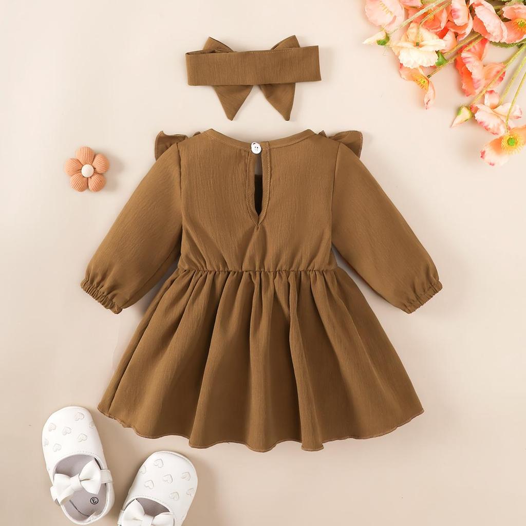 Christmas 5 Color Dresses Long Sleeved Princess Dress with Bow+Headband for Baby Girls 1-18 Months New Year Holiday Costume
