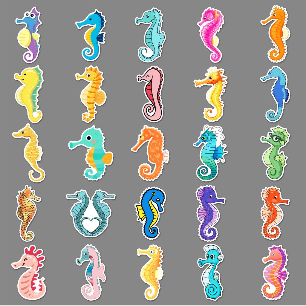 50 Bilder Seepferdchen Doodle Persönlichkeit Cartoon Meeresleben Kreativ Dekorativ Wasserbecher Koffer Aufkleber Wasserdicht
