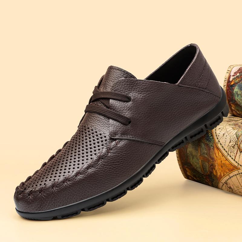 Luxury Brand Men Handmade Leather Shoes Summer Genuine Leather Hollow Out Breathable Casual Shoes High-quality Flat Oxford Shoes