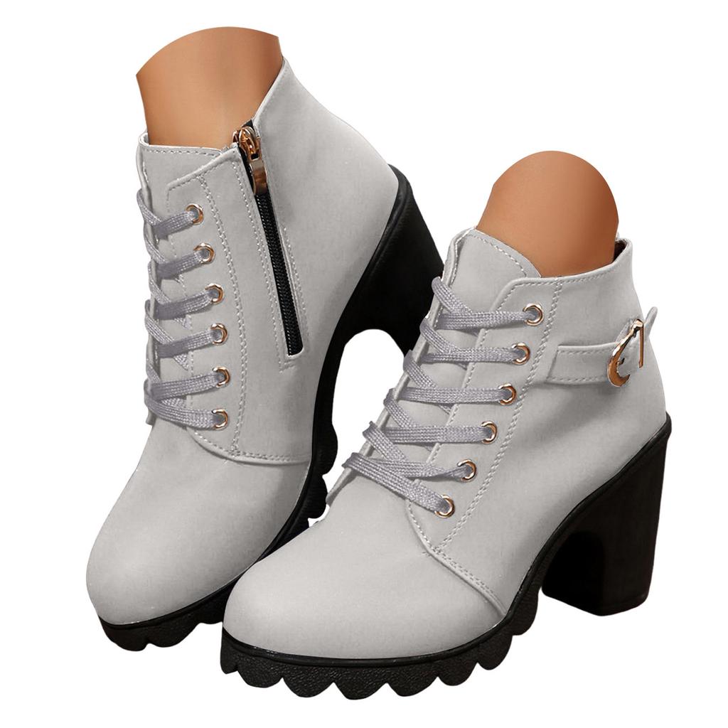 Women's Shoes Chunky High Heels Boots Leather Boots Fashionable Chunky Heels Women's Boots Breathable Boots for Women Leather