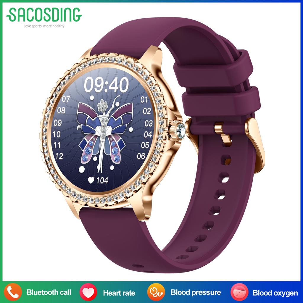 SACOSDING New Fashion Women Smart Watch AMOLED HD Screen 1.32 inch Sports Fitness Tracker Ladies Bluetooth Call SmartWatch For Xiaomi