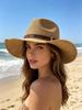 Womens Straw Cowboy Hat With Wide Brim UV Protection Beach Sun Hat Leather Band