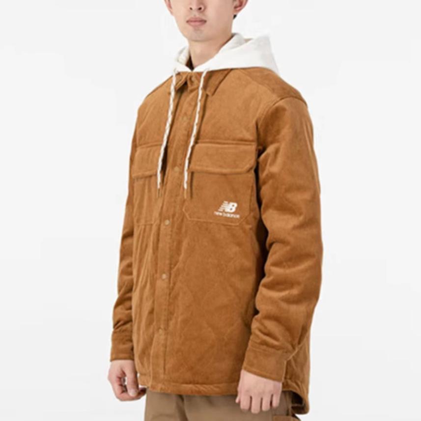 New Balance Puffer Jackets Men's Khaki Hooded Moderate Patchwork Puffer Jacket AMJ21352-INC