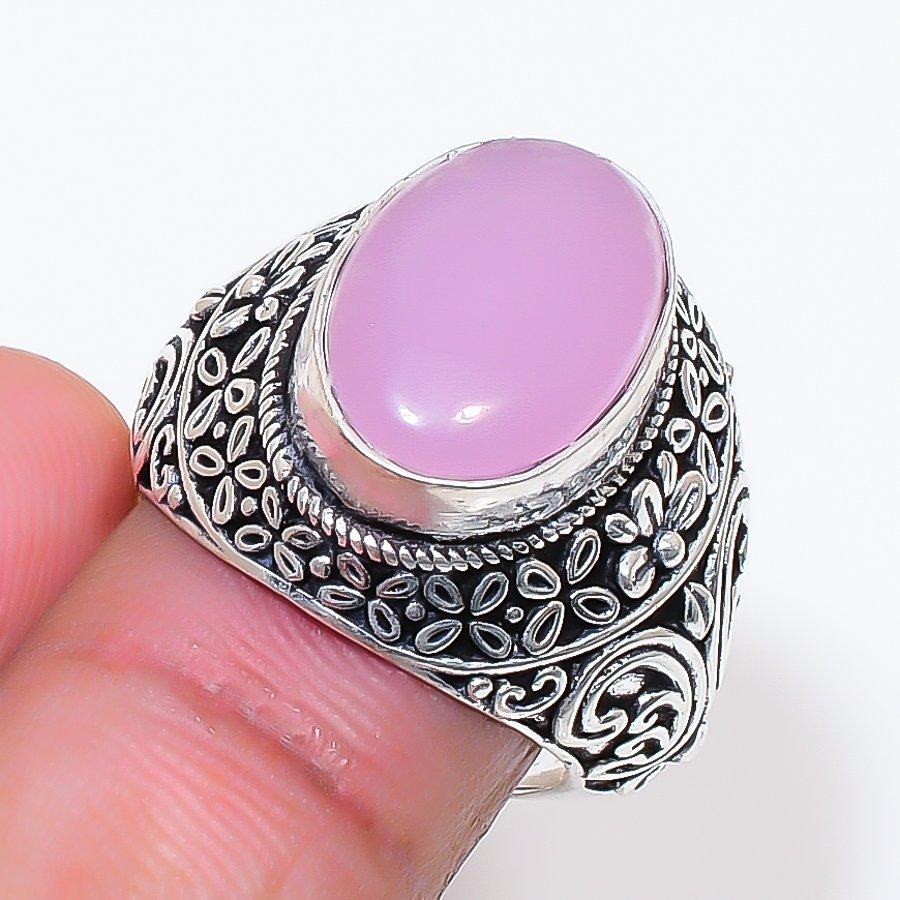 Natural Pink Chalcedony Gemstone 925 Sterling Silver Jewelry Ring Size 6 AR-18581