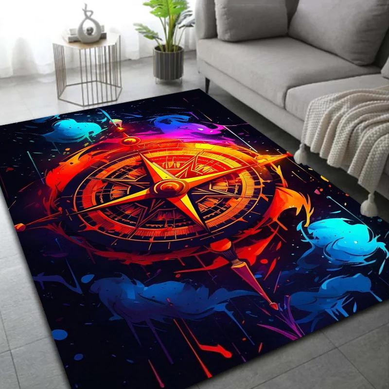 Retro Compass Map World Map Area Rug,Carpet Rug for Living Room Bedroom Sofa Decoration,Kitchen Doormat Non-slip Floor Mat Cool