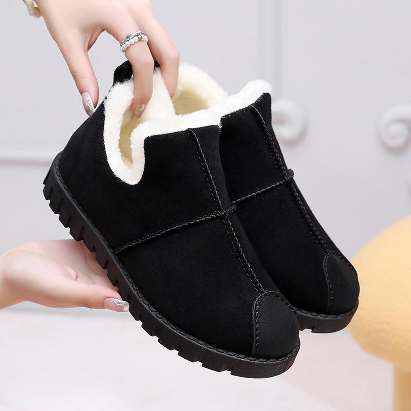 Snow boots women's winter warm hairy flat ankle boots outdoor one-pedal lightweight comfortable shoes medium old cotton shoes