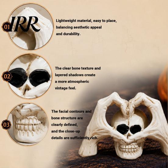 Bar Atmosphere Setting Decor Gothic Skeleton Hands Heart Sculpture with Skull, Romantic Love Statue, Halloween Desktop Decoration Shape Finger Gesture