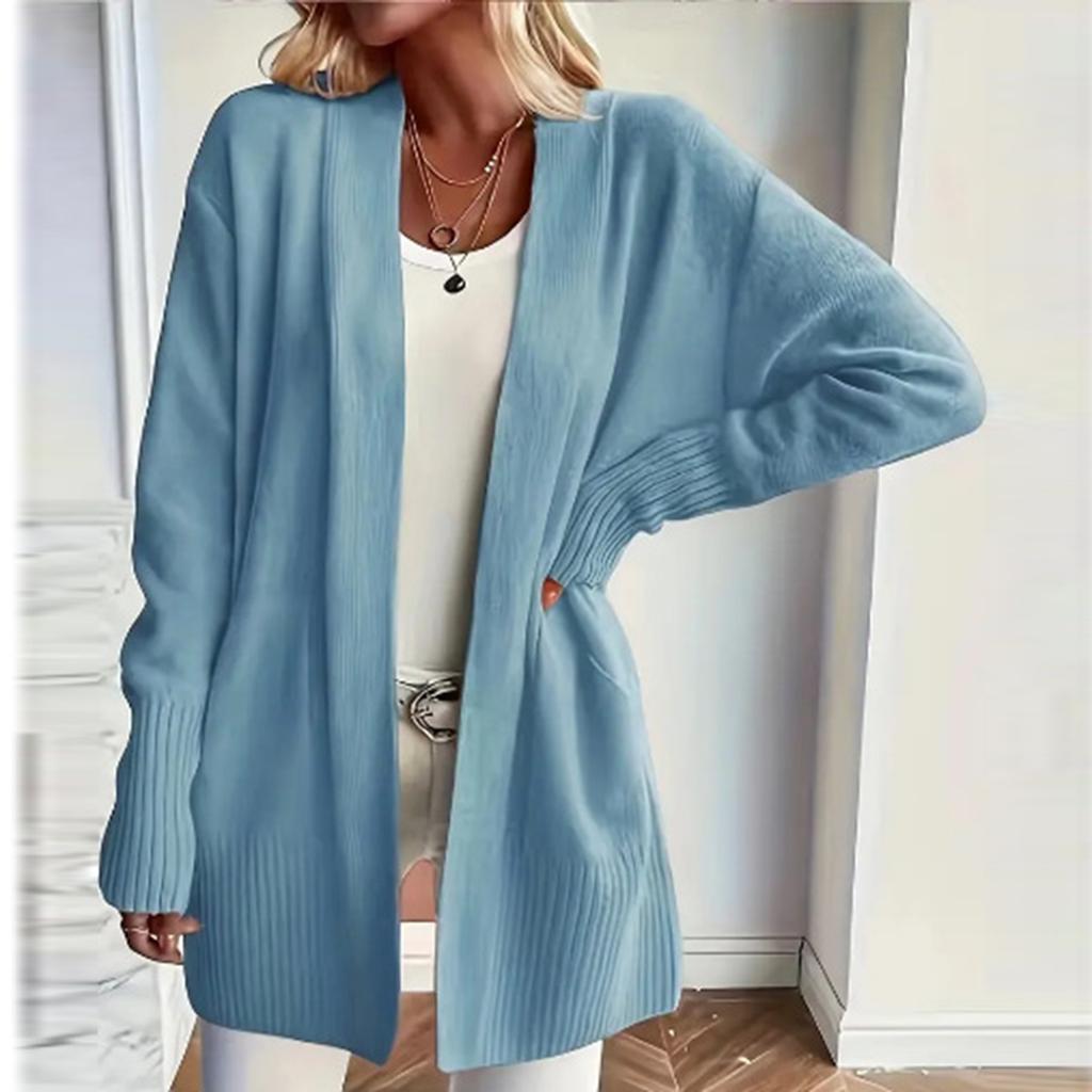 Women's Long Sleeved Color Medium Length Knitted Cardigan Jacket Sweater Knitted Sweater