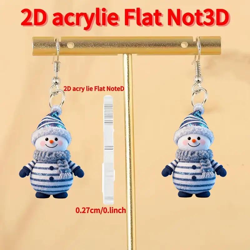 Cross-border Cartoon Snowman Earrings - Cute, Striped Scarf, Flat Acrylic Christmas Decor