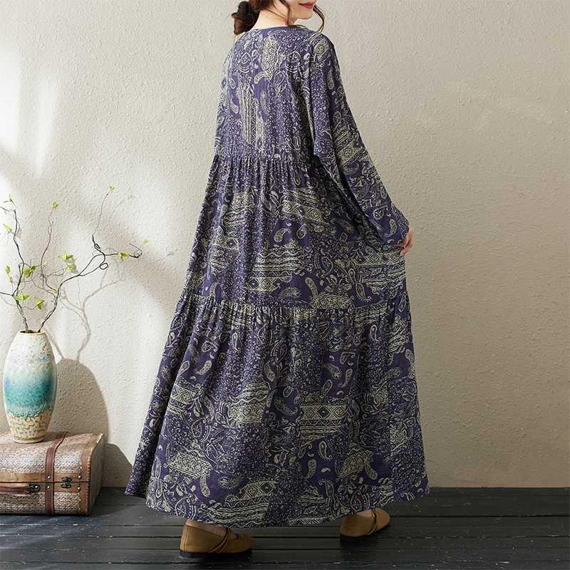 Round Neck Long Sleeve Loose Skinny Big Swing A-line Dress