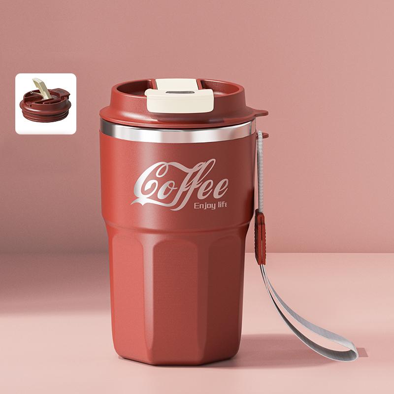 480ml Stainless Steel Coffee Mug with Straw & Lid, 304 Food Grade Double Wall Insulated Cup, Portable Travel Tumbler With Rope
