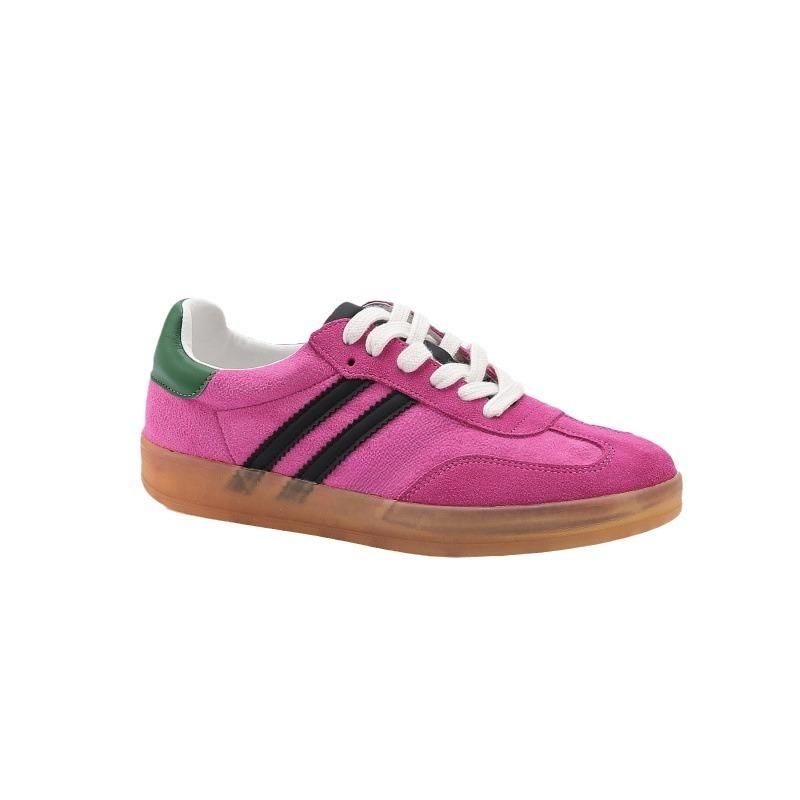 Retro-Trainingsschuhe aus Leder für Damen 2025 neu pink atmungsaktiv bequem Sport- und Freizeitschuhe flache Forrest Gump Board-Schuhe