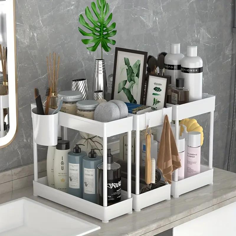 

3 Piece 2 Tier Under Sink Organizer Storage Rack For Kitchen Desk Bathroom under Sink Storage Rack Multi-Purpose Storage Shelf 2-tier белый
