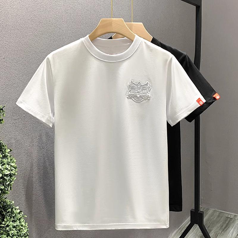 China-Chic Embroidery Short Sleeve T-shirt Men's Summer Round Neck Half Sleeve American Retro Loose Top