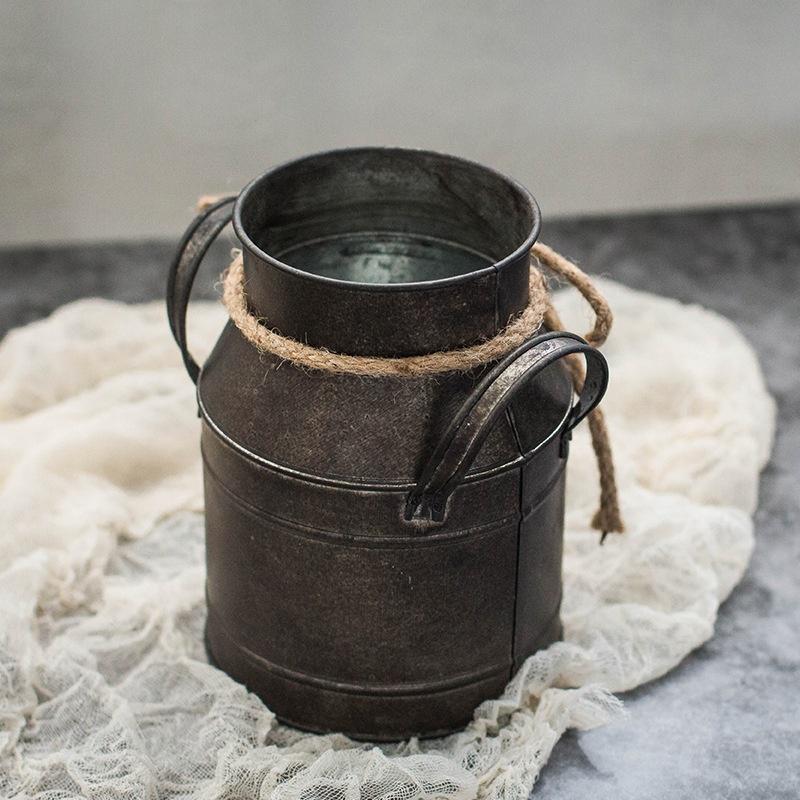 Vase Vintage En Fer Blanc Cœur Shabby Chic - Pot à Lait Décoratif 19cm | Pour Fleurs Séchées Ou Artificielles, Déco Maison Et Mariage