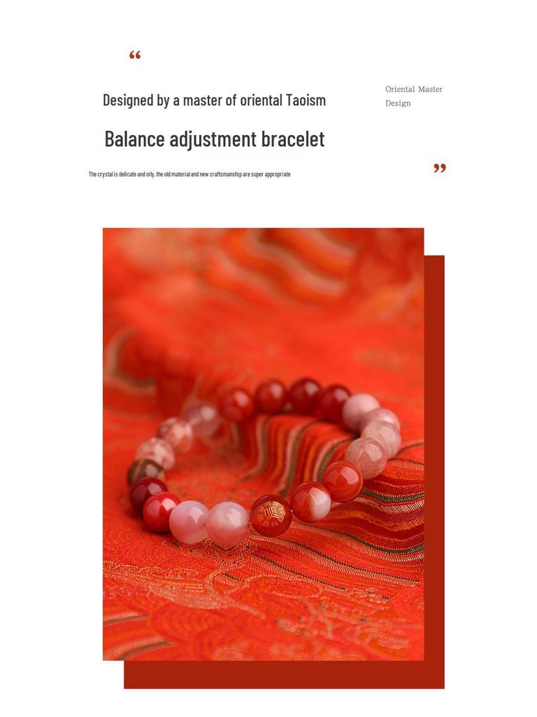 Five Elements Red Agate Fire Balance Bracelet with Cinnabar - Unisex Jade Crystal for Fire Element Support