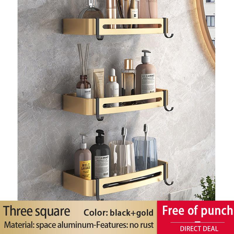 Golden Bathroom Shelf Space Aluminum Thickened Toilet Storage Rack   Bathroom Corner Rack Shower Rack Black Gold Triangle Basket