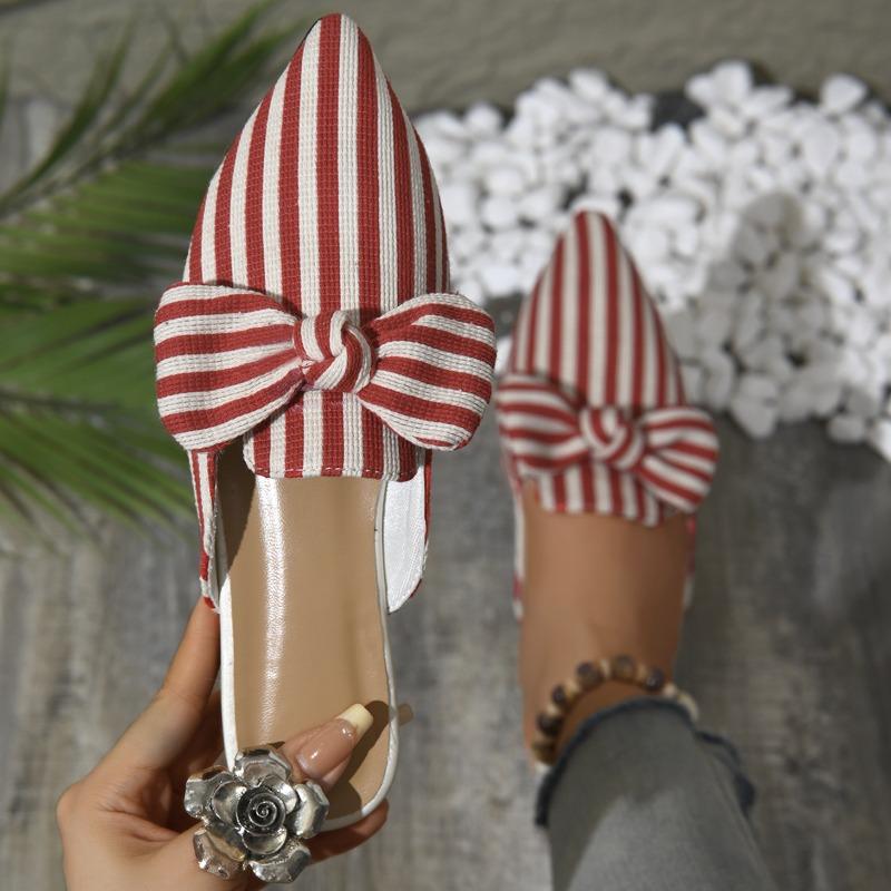 Fashion New Flat Women's Slippers 2025 Summer Sandals Plus Size Fashion Striped Slides Butterfly Indoor Women Flip Flops