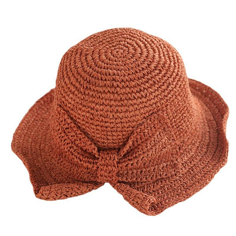 Womens Wide Brim Foldable Straw Hat Beach Sun Protection UV With Adjustable Band