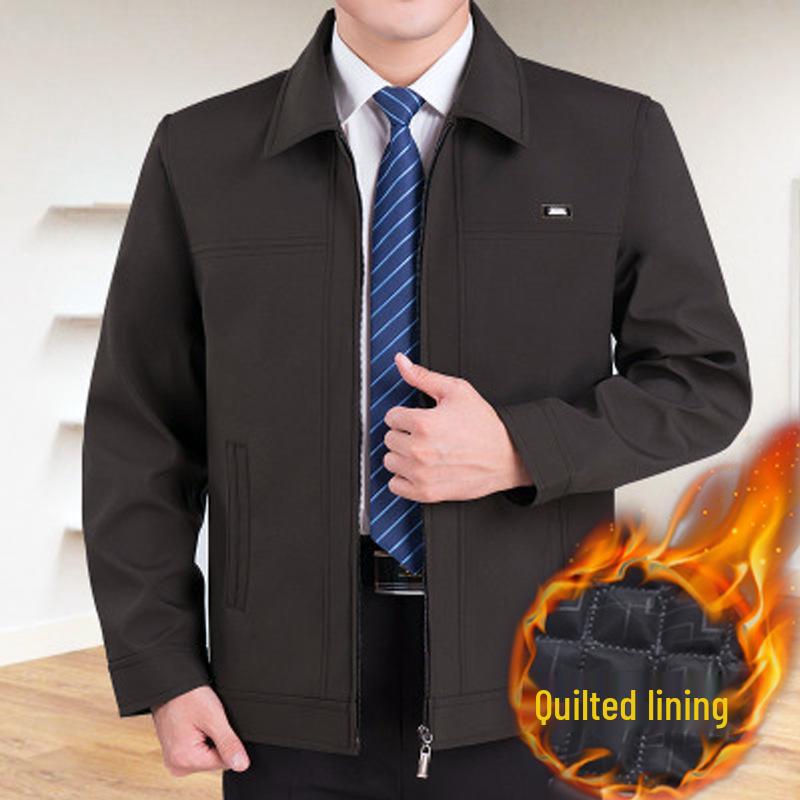 Men's Lapel Jacket - Mid-Aged & Elderly Spring/Autumn/Winter Overcoat Dad's Wear