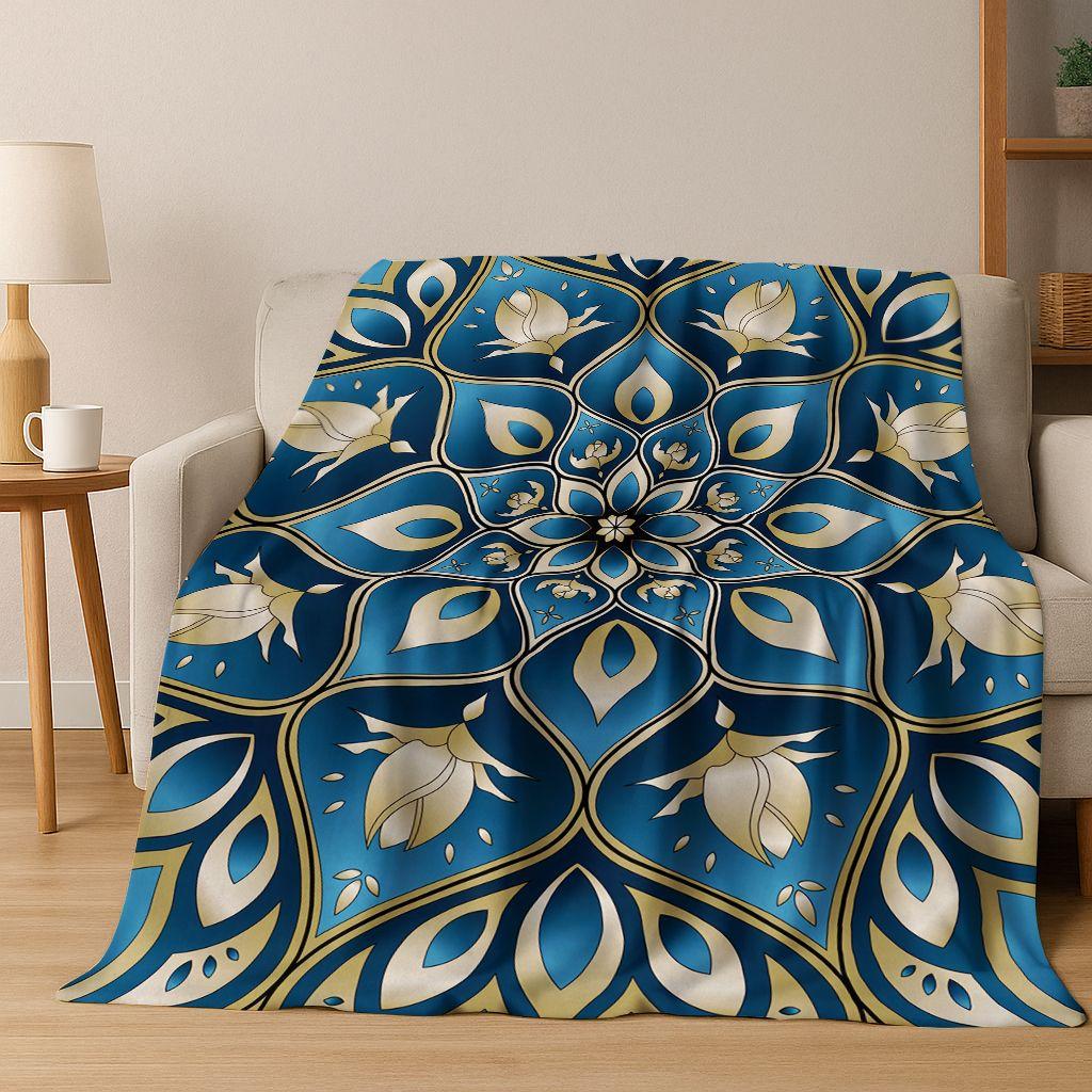 Rainbow Mandala Flower Chakras Yoga Bohemia Art Flannel Blanket,Cozy Soft Throw Blanket for Home Bedroom Bed Sofa Cover Kid Gift