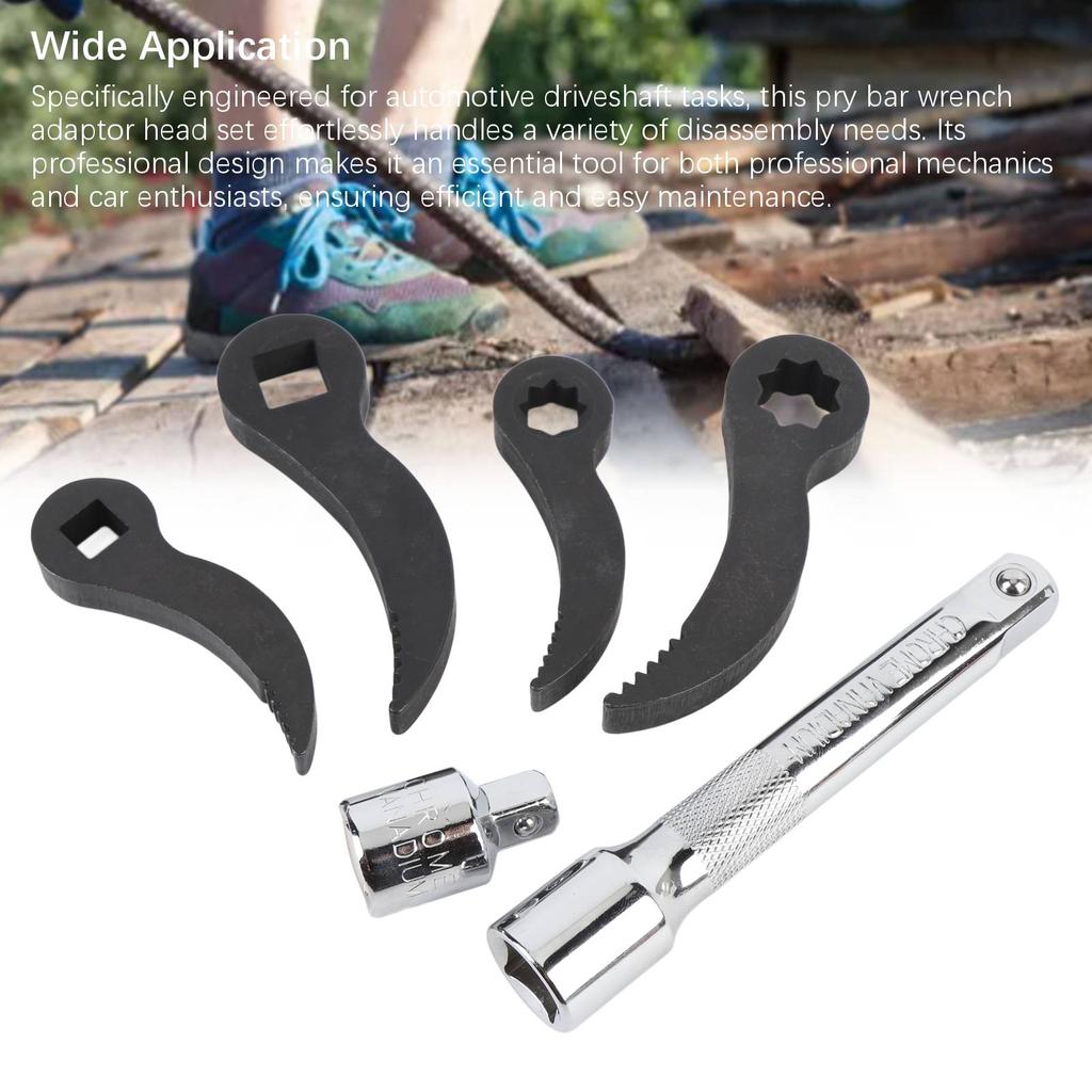 Crowbar Adapter Head Tool Set 1 2in 3 8in Double Square and Square Pry Bars Adapter Head and Extension Rod with Storage