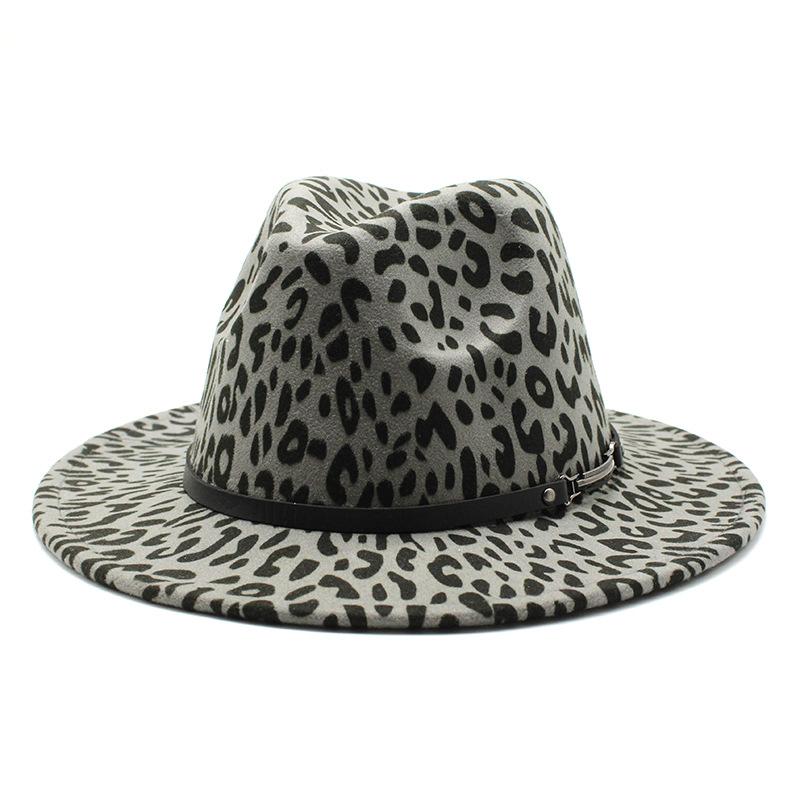Men'S And Women'S Leopard Print Woolen Top Hat Jazz Hat Felt Hat