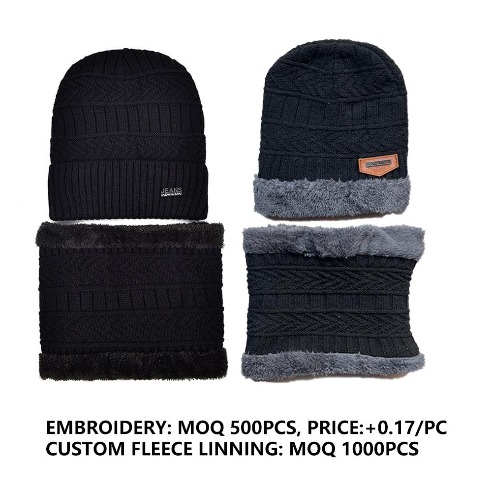 2026 New TW DDA558 Velvet Lined Thicken Ski Skull Caps Men Kids Winter Hat Scarf Set Neck Warmer Wool Knitted Beanie Hats
