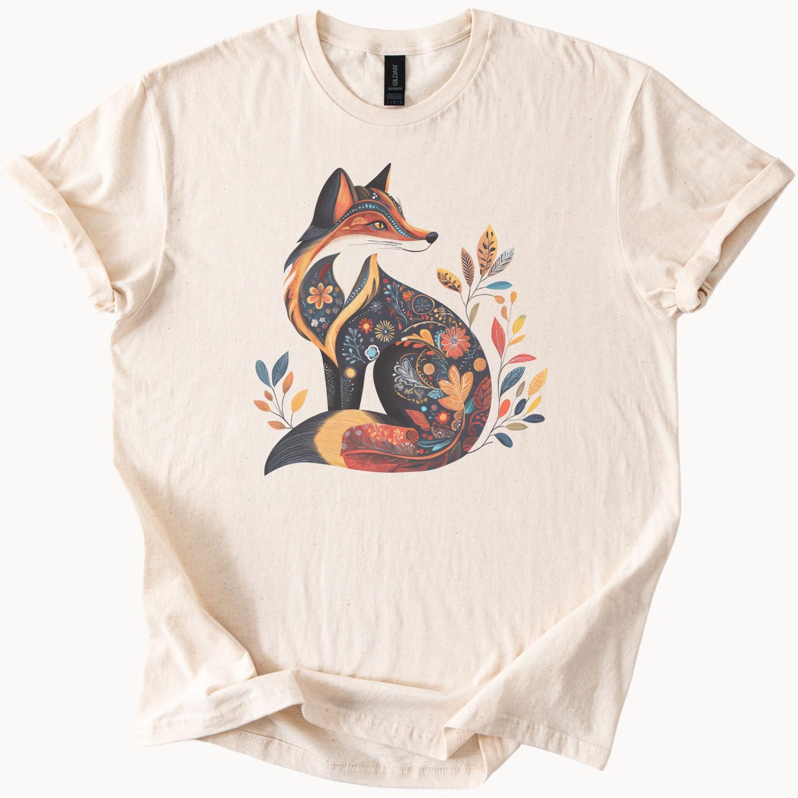 Floral Fox Graphic Tee Artistic Woodland Animal Shirt Colorful Wild Fox Boho Style Nature Lover Apparel Cute Forest Themed TShirt Gift 140