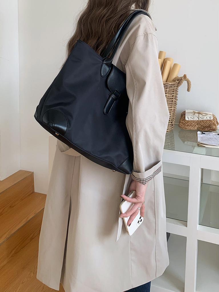 New Women's Large Capacity Commuter Tote Bag Nyl Lightweight Casual Women's Bag Fashi Color-Blocking Versatile Shoulder