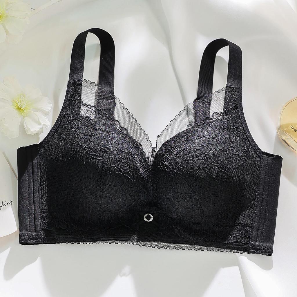 Elegant Cartoon Lace Bra for Women - Small Bust Lift, Side Support, Anti-Sagging, Wire-Free Design