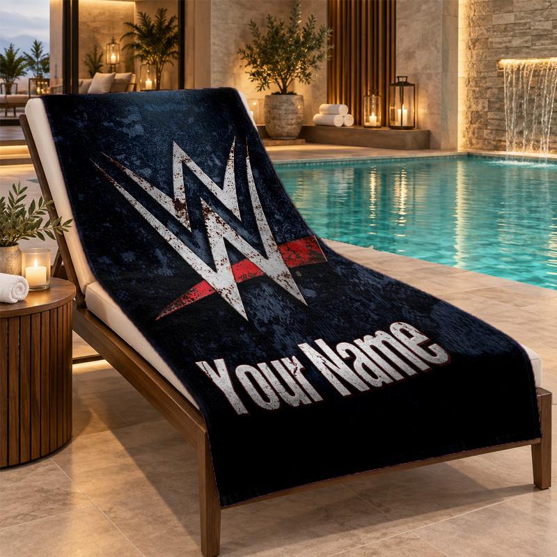 Custom Name WWE LOGO Beach Towel Personalized Text Soft Towel Swimming Travel Bath Gift