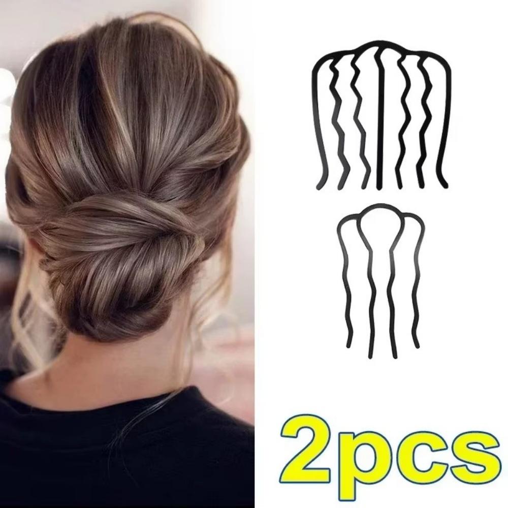 2pcs Women s Black Hair Fork Clips Hair Comb Clips Messy Bun Hair Clips Side Comb Hair Pins Hair Styling Accessories