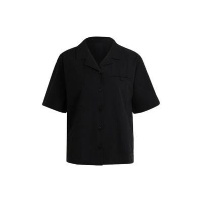 Originals Trefoil Solid Stripe Single-Breasted Short Sleeve Shirt Women Tops Black HC2055