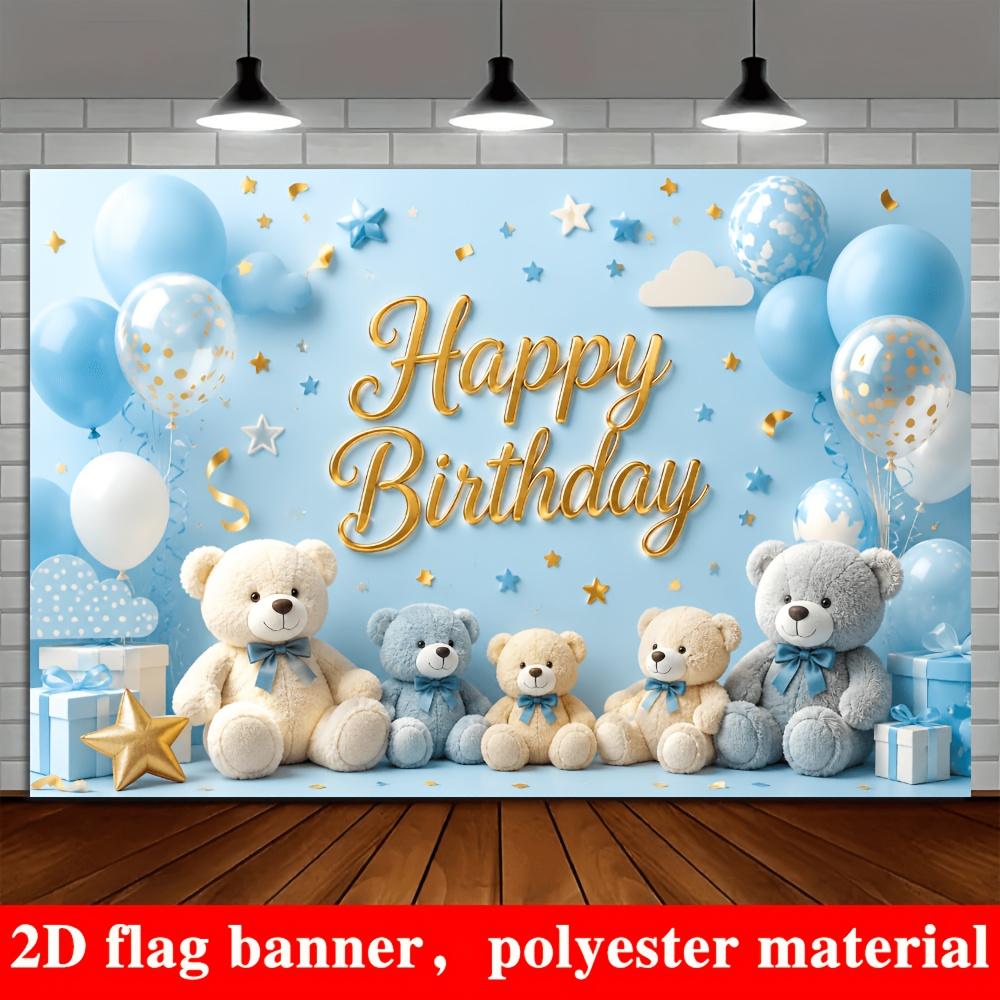 Teddy bear-themed birthday celebration background, suitable for family gatherings and party decorations