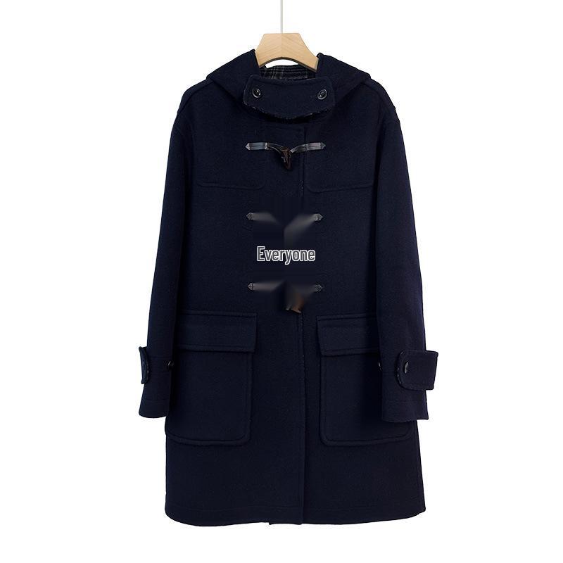 Cappotto da Donna E-Family in Misto Lana con Cappuccio e Chiusura a Laccio, Stile Preppy, Lunghezza Media