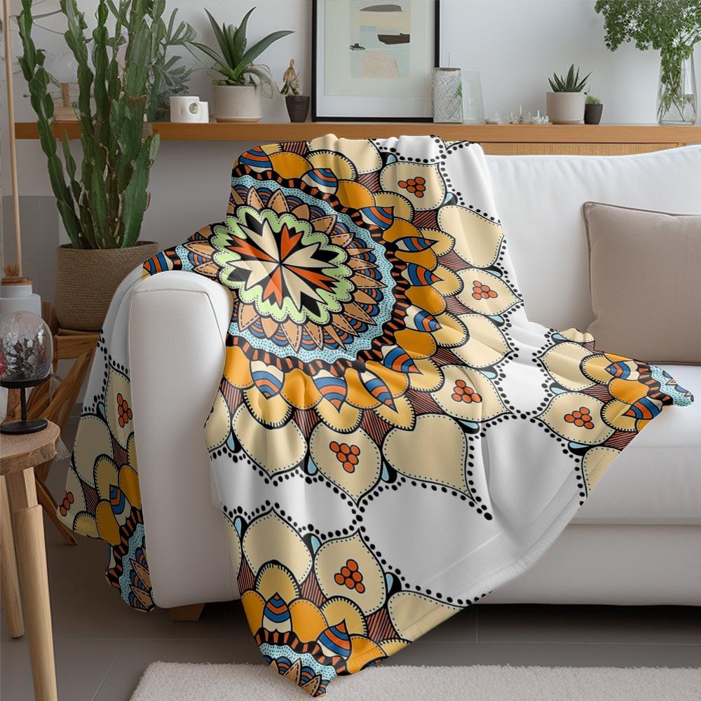 Boho Mandala Print Blanket Soft Fleece Throw Blanket for Sofa Bed Living Room Bedroom Decoration Gift