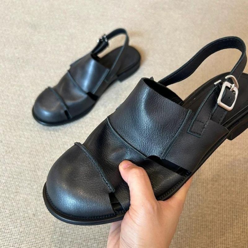 Versiune piele de vacă~ geantă versatilă retro cu toc jos pantofi half slippers noi pentru femei pantofi Muller sandale romane