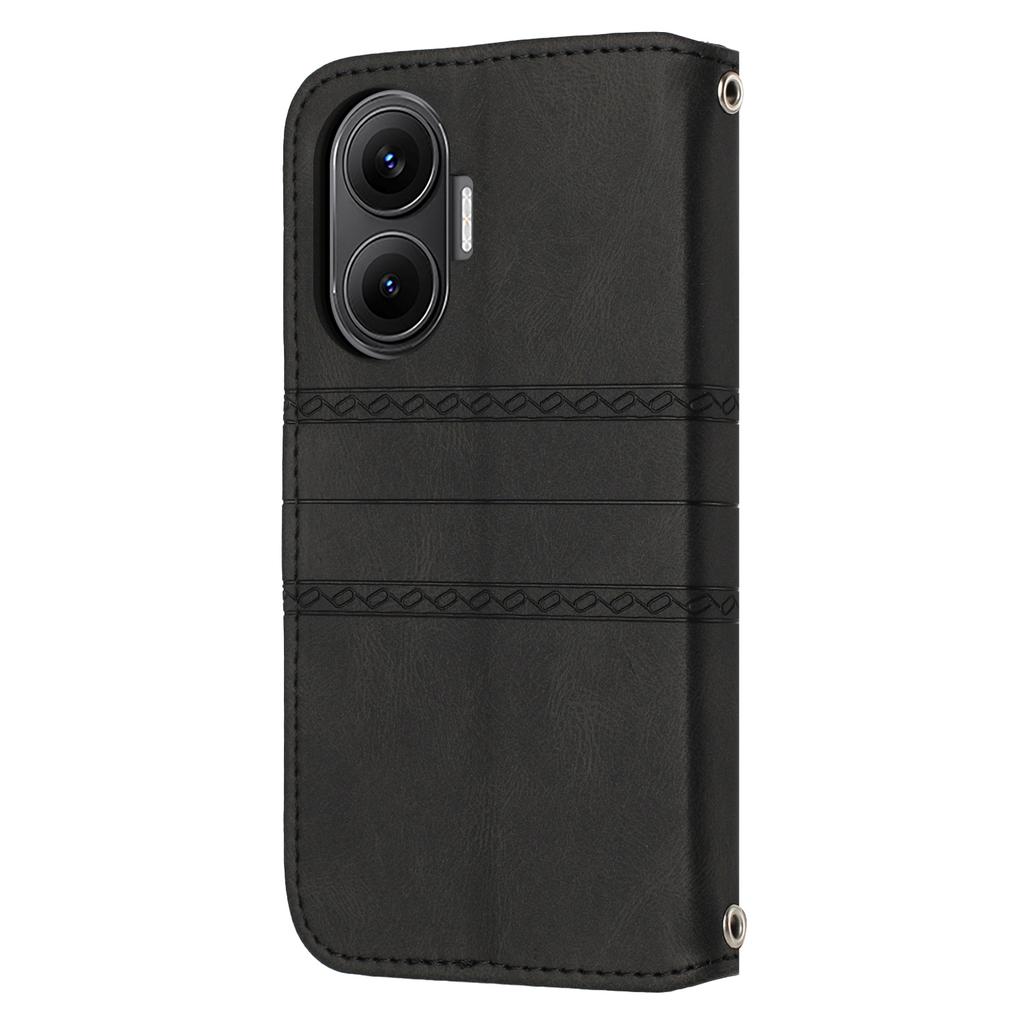 For Xiaomi Poco F7 5G/Redmi Turbo 4 Pro 5G Case Wallet Skin-Touch Leather Imprinted Phone Cover with Wrist Strap