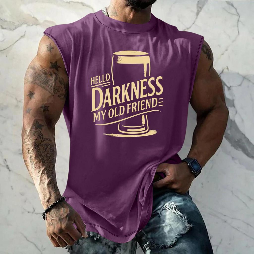 Men's Sleeveless Muscle Tank Top with Beer Themed Graphic Print Vintage Style Casual Summer Vest for Outdoor Activities
