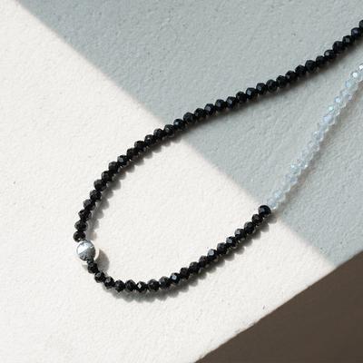 92.5 Zilver Zilveren Bal Onyx Natuursteen Rondelle Zilveren Ketting